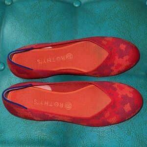 Rothy’s Botanicamo washable ballet flat bright cheerful coral hot pink red 10